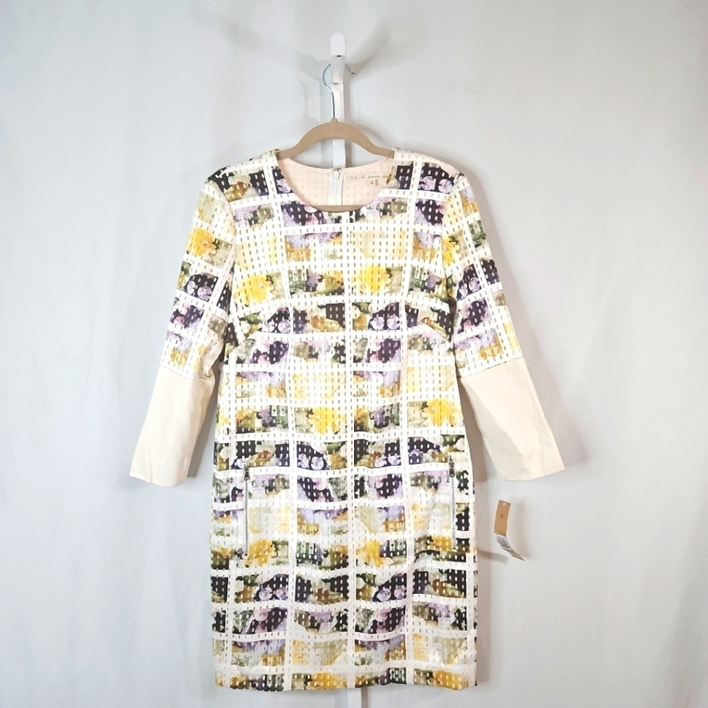 Rachel Roy Floral Faux Leather Dress Size Medium NWT